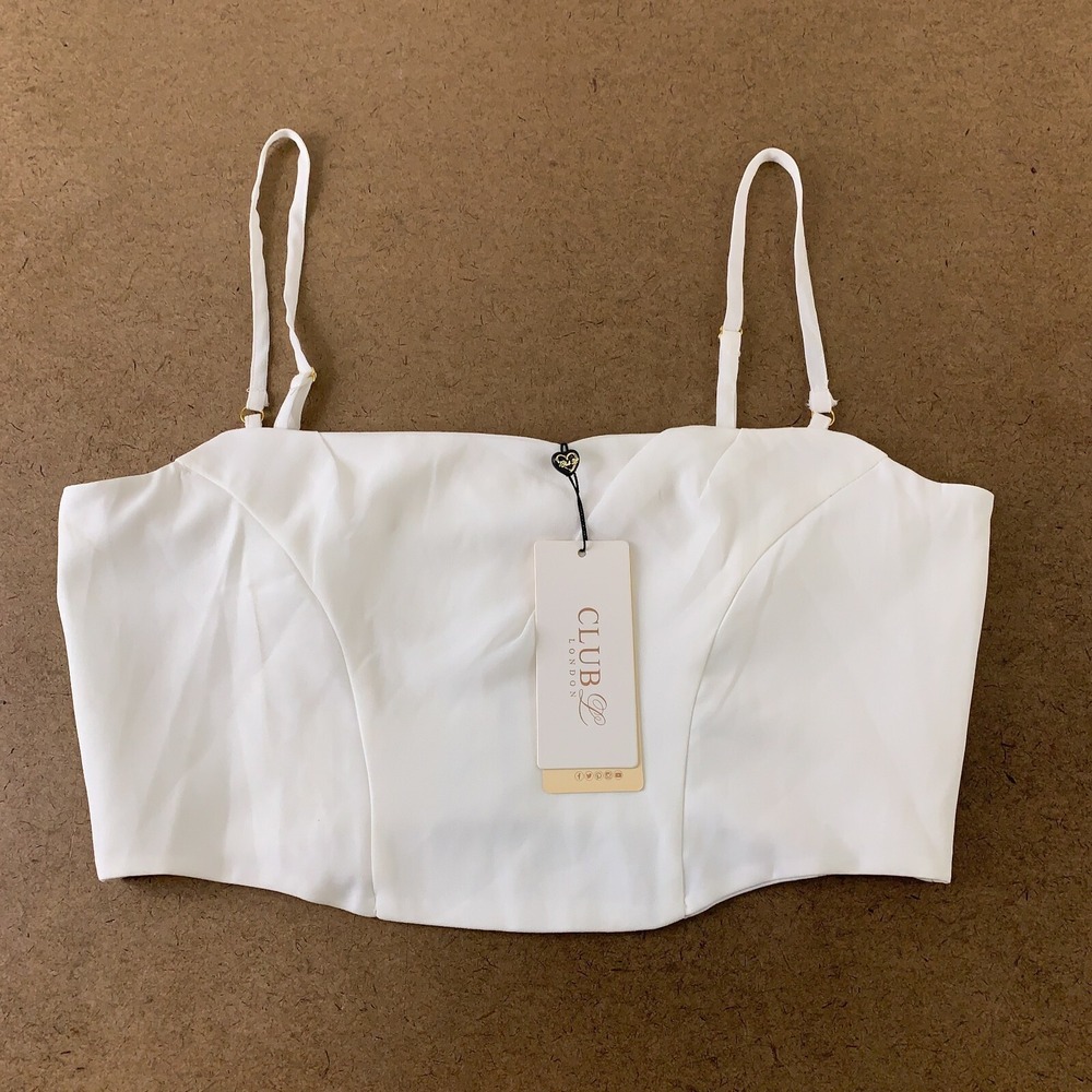 Club L Women's Size 10 White Sleeveless Gold Tone Zipper Back Crop Top NWT